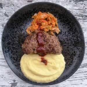 joel radley root cause functional nutrition recipe burger beef patty mashed potato kimchi